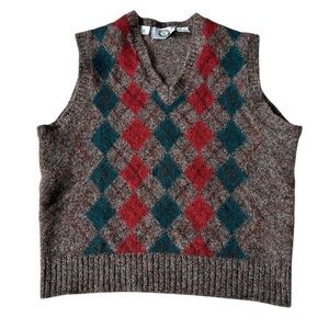 Argyle Sweater Vest, Shetland Wool, Medium, Made in England